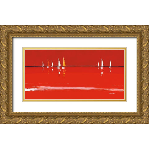 Soleil rouge Gold Ornate Wood Framed Art Print with Double Matting by Fontdeville, Guy