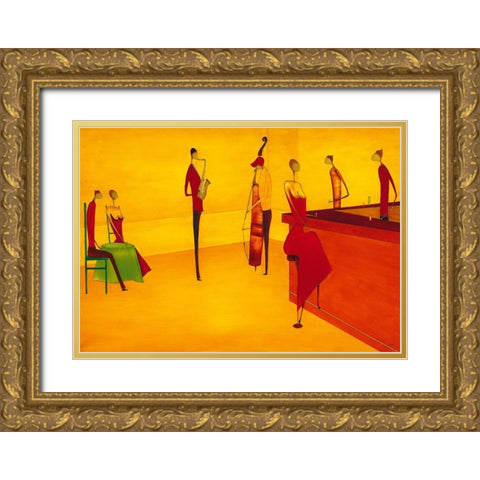 Bar Jazz Gold Ornate Wood Framed Art Print with Double Matting by Ona