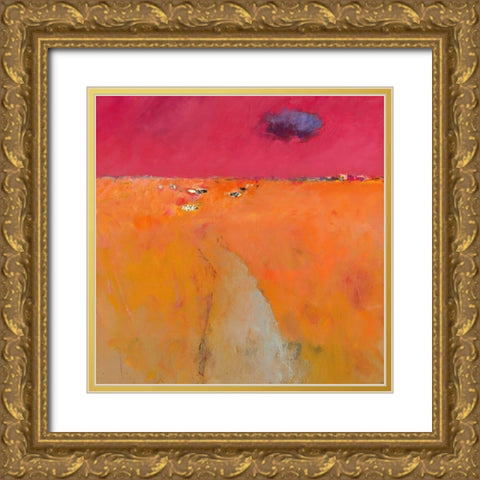 Landscape in orange and red Gold Ornate Wood Framed Art Print with Double Matting by Groenhart, Jan