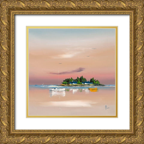 Soleil couchant sur le golfe 2 Gold Ornate Wood Framed Art Print with Double Matting by Flanet, Frederic