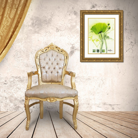 Coquelicot vert I Gold Ornate Wood Framed Art Print with Double Matting by Marthe