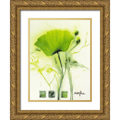 Coquelicot vert I Gold Ornate Wood Framed Art Print with Double Matting by Marthe