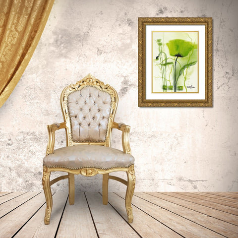 Coquelicot vert II Gold Ornate Wood Framed Art Print with Double Matting by Marthe