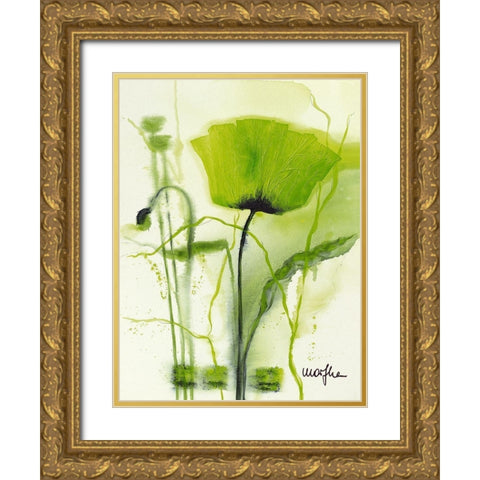 Coquelicot vert II Gold Ornate Wood Framed Art Print with Double Matting by Marthe