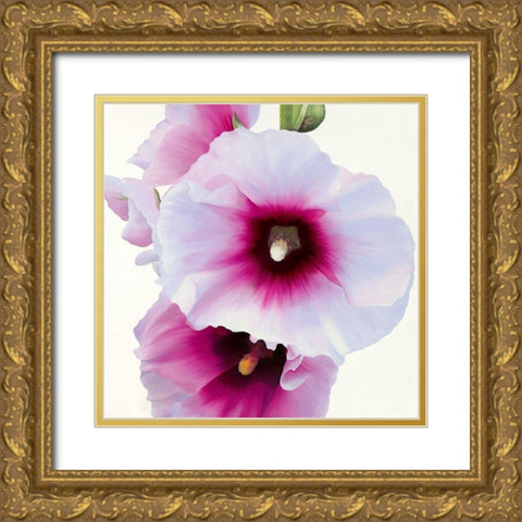 White Hollyhock I Gold Ornate Wood Framed Art Print with Double Matting by Andrew, Stephanie