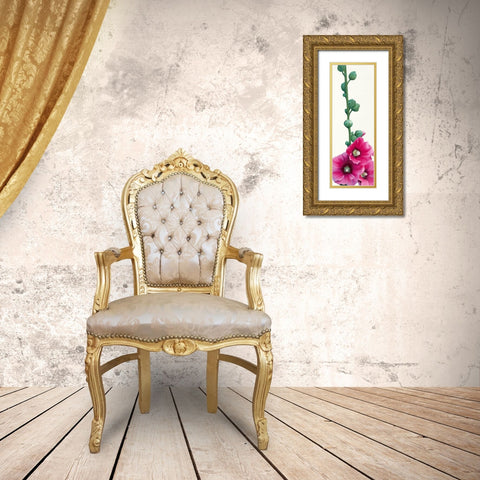 Pink Hollyhock III Gold Ornate Wood Framed Art Print with Double Matting by Andrew, Stephanie