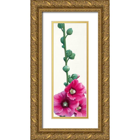 Pink Hollyhock III Gold Ornate Wood Framed Art Print with Double Matting by Andrew, Stephanie