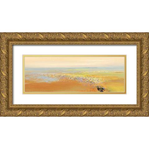 Pink Flowers Gold Ornate Wood Framed Art Print with Double Matting by Groenhart, Jan