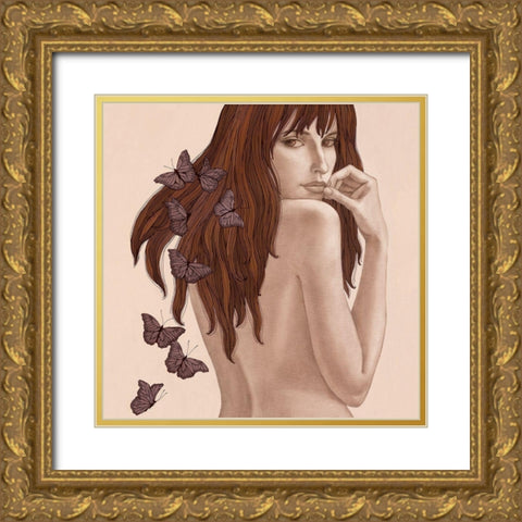 Papillons Gold Ornate Wood Framed Art Print with Double Matting by Gouskova, Olga