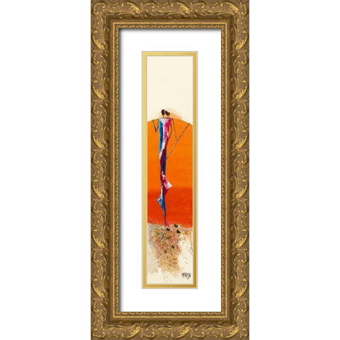 Duo Orange Gold Ornate Wood Framed Art Print with Double Matting by Marso
