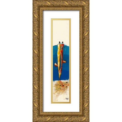 Duo Bleu Gold Ornate Wood Framed Art Print with Double Matting by Marso