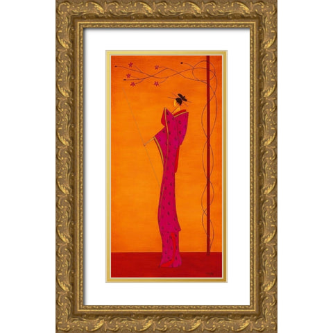 Geisha III Gold Ornate Wood Framed Art Print with Double Matting by Ona