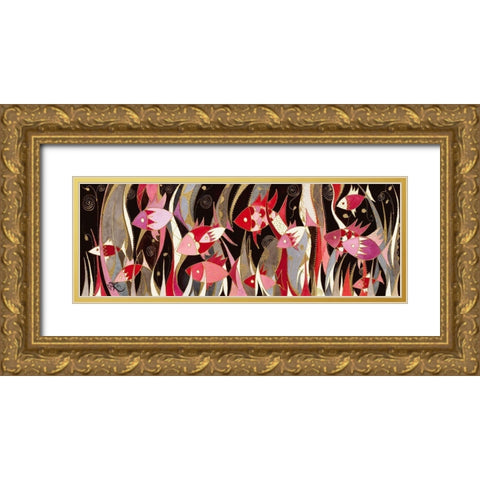 Poissons rouge et gris Gold Ornate Wood Framed Art Print with Double Matting by Wentzeis, Martine