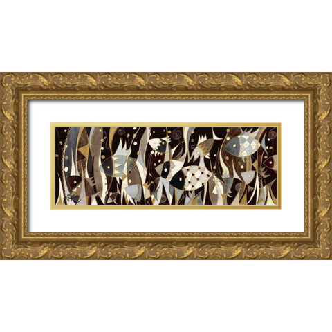 Poissons noir et gris Gold Ornate Wood Framed Art Print with Double Matting by Wentzeis, Martine