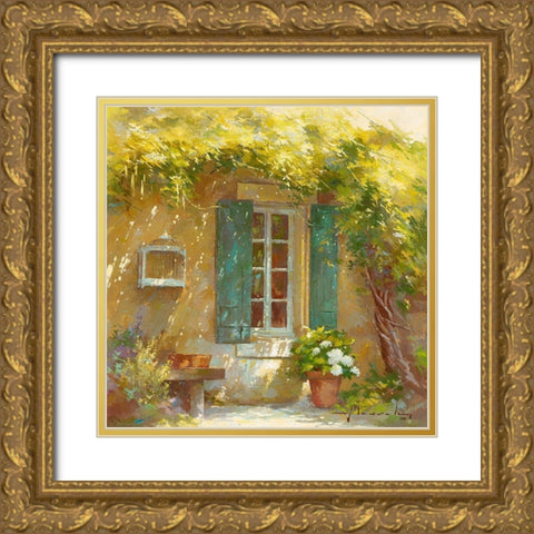 Sous la tonnelle Gold Ornate Wood Framed Art Print with Double Matting by Messely, Johan