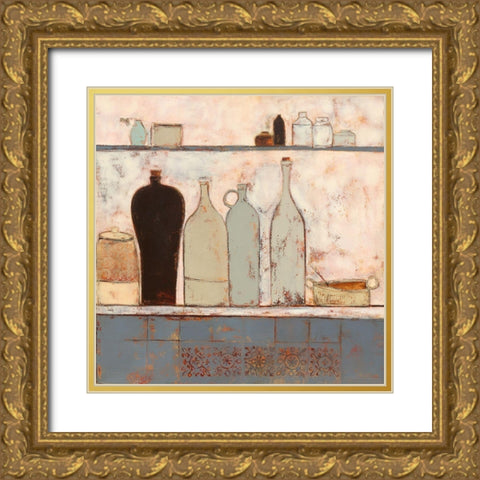 French bottles with French tiles Gold Ornate Wood Framed Art Print with Double Matting by Allen, Anji