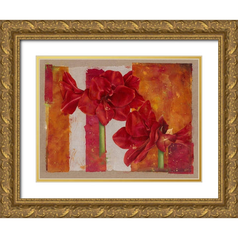 Amaryllis Gold Ornate Wood Framed Art Print with Double Matting by Cadoret, Virginie