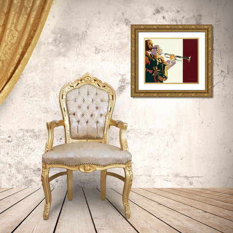 Sax n Trumpet Gold Ornate Wood Framed Art Print with Double Matting by Levitus, Inger
