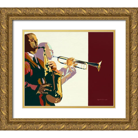 Sax n Trumpet Gold Ornate Wood Framed Art Print with Double Matting by Levitus, Inger