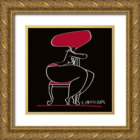 a Califourchon! Gold Ornate Wood Framed Art Print with Double Matting by F. Grosliere