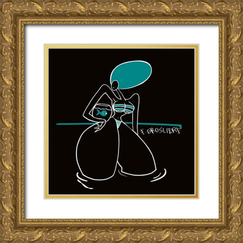 Bain a deux Gold Ornate Wood Framed Art Print with Double Matting by F. Grosliere