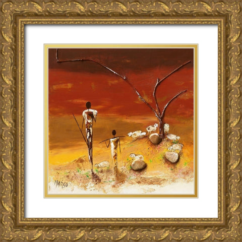 Les bergers Gold Ornate Wood Framed Art Print with Double Matting by Marso