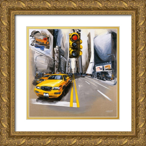 New York - Feu Rouge II Gold Ornate Wood Framed Art Print with Double Matting by Blondel, Sandrine