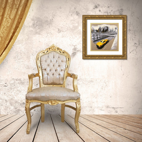 New York - Brooklyn Bridge Gold Ornate Wood Framed Art Print with Double Matting by Blondel, Sandrine