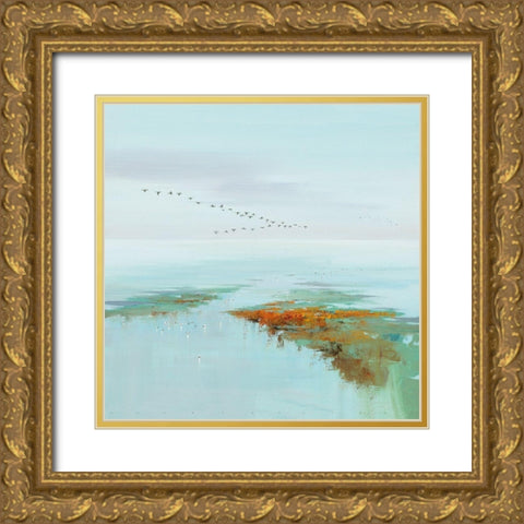 Flying Birds Gold Ornate Wood Framed Art Print with Double Matting by Groenhart, Jan