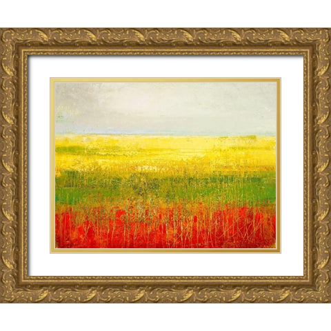 A Field of Marigolds Gold Ornate Wood Framed Art Print with Double Matting by Morten, Jane