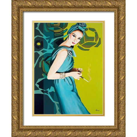 Femme Cigarette Gold Ornate Wood Framed Art Print with Double Matting by Bernard, Anne