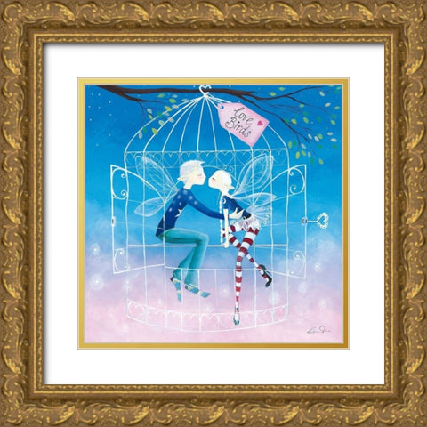 Love Birds Gold Ornate Wood Framed Art Print with Double Matting by McFaul, Lorrie