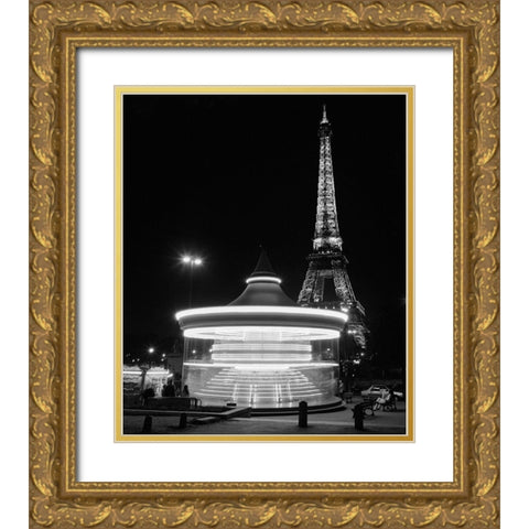 Eiffel Tower Merry Go Round Gold Ornate Wood Framed Art Print with Double Matting by Butcher, Dave