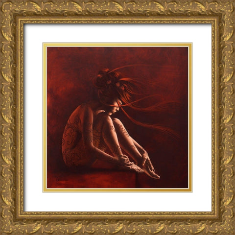 Henna I Gold Ornate Wood Framed Art Print with Double Matting by Cazal, Cedric