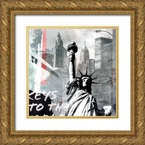 Statue of Liberty Gold Ornate Wood Framed Art Print with Double Matting by Luger, Gery