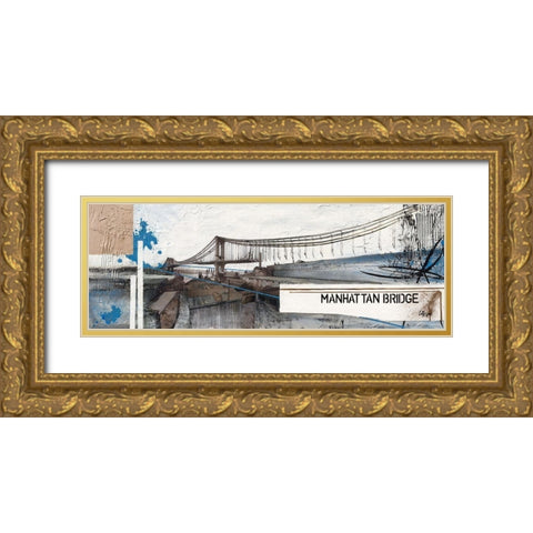 Manhattan Bridge Gold Ornate Wood Framed Art Print with Double Matting by Laffargue, Caroline