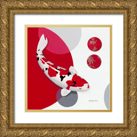 Red Bamboo Sanke Gold Ornate Wood Framed Art Print with Double Matting by Gruhn, Nicole