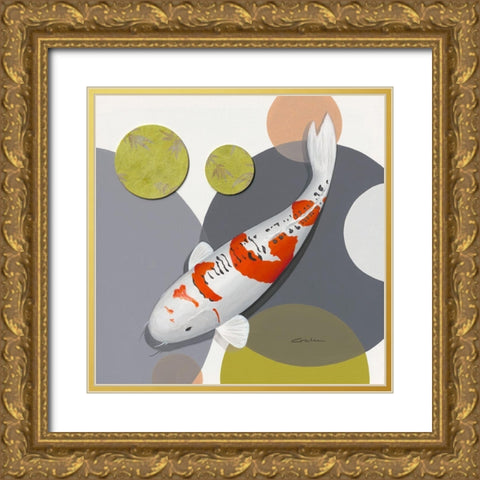 Koi Harmony Doitsu Kujaku Gold Ornate Wood Framed Art Print with Double Matting by Gruhn, Nicole
