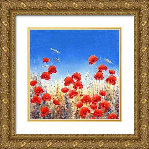 Dancing Poppies Gold Ornate Wood Framed Art Print with Double Matting by Mayes, Hilary