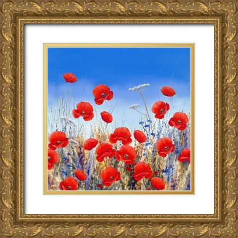 Poppy Meadow II Gold Ornate Wood Framed Art Print with Double Matting by Mayes, Hilary