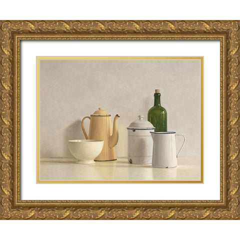 Still Life with yellow Coffeepot Gold Ornate Wood Framed Art Print with Double Matting by de Bont, Willem