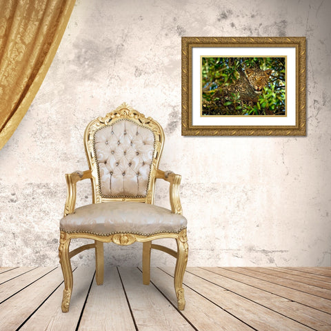 Leopard Camouflage Gold Ornate Wood Framed Art Print with Double Matting by Ortega, Xavier