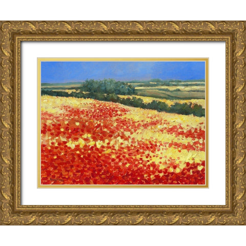 Harvest Poppies Gold Ornate Wood Framed Art Print with Double Matting by Mayes, Hilary