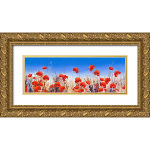 Poppy Landscape Gold Ornate Wood Framed Art Print with Double Matting by Mayes, Hilary