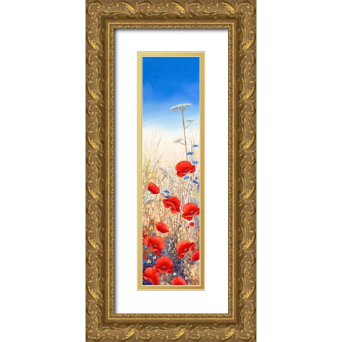 Poppy Field III Gold Ornate Wood Framed Art Print with Double Matting by Mayes, Hilary