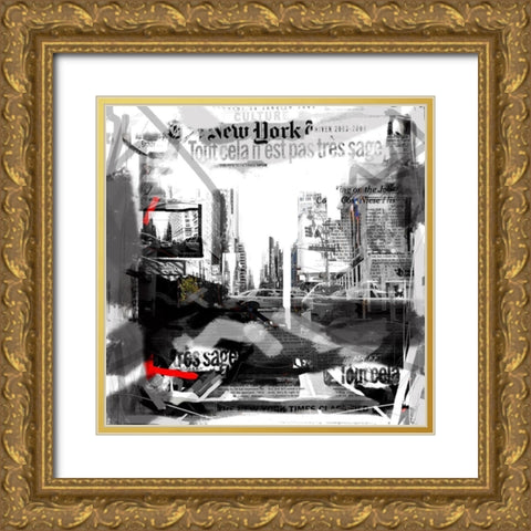 Taxi Times Square Gold Ornate Wood Framed Art Print with Double Matting by MN.FF