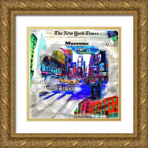 New York Museum Gold Ornate Wood Framed Art Print with Double Matting by MN.FF