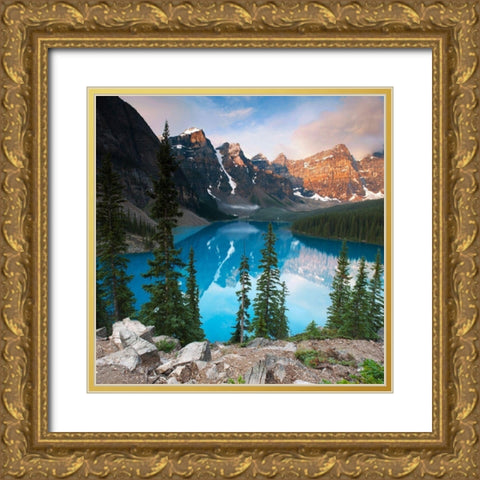 West Alberta - Moraine Lake Gold Ornate Wood Framed Art Print with Double Matting by Brommelhorster, Ulf