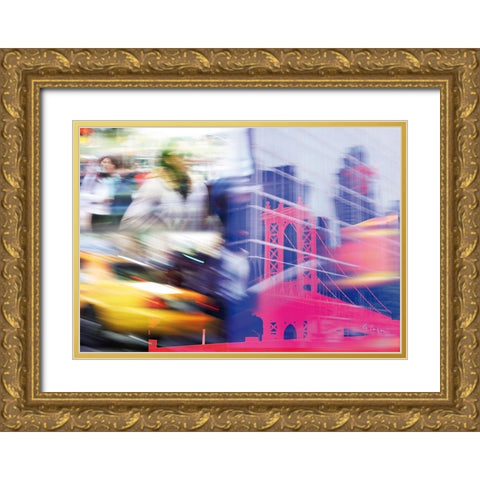 NY Traffic Gold Ornate Wood Framed Art Print with Double Matting by Luger, Gery