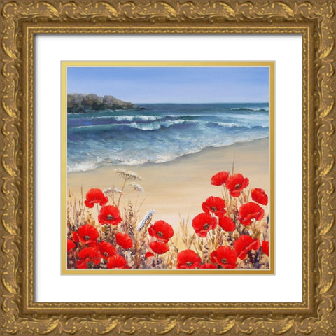 Poppy Tides Gold Ornate Wood Framed Art Print with Double Matting by Mayes, Hilary